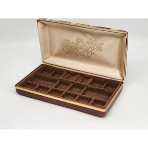 Vintage Jewelry Box Velvet Earring Case Floral Retro Necklace Ring Storage 1960s